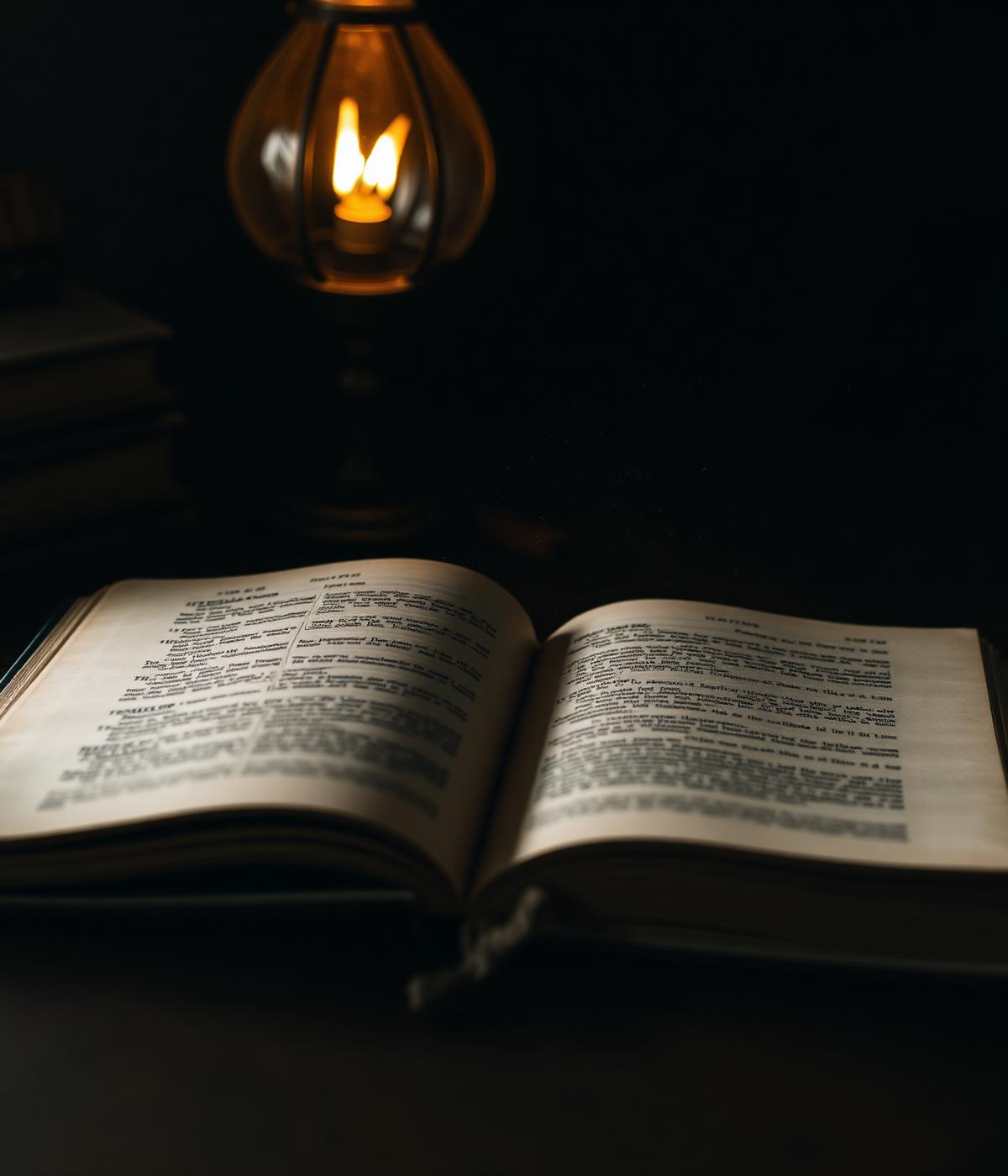 Open book lit by warm lamp light